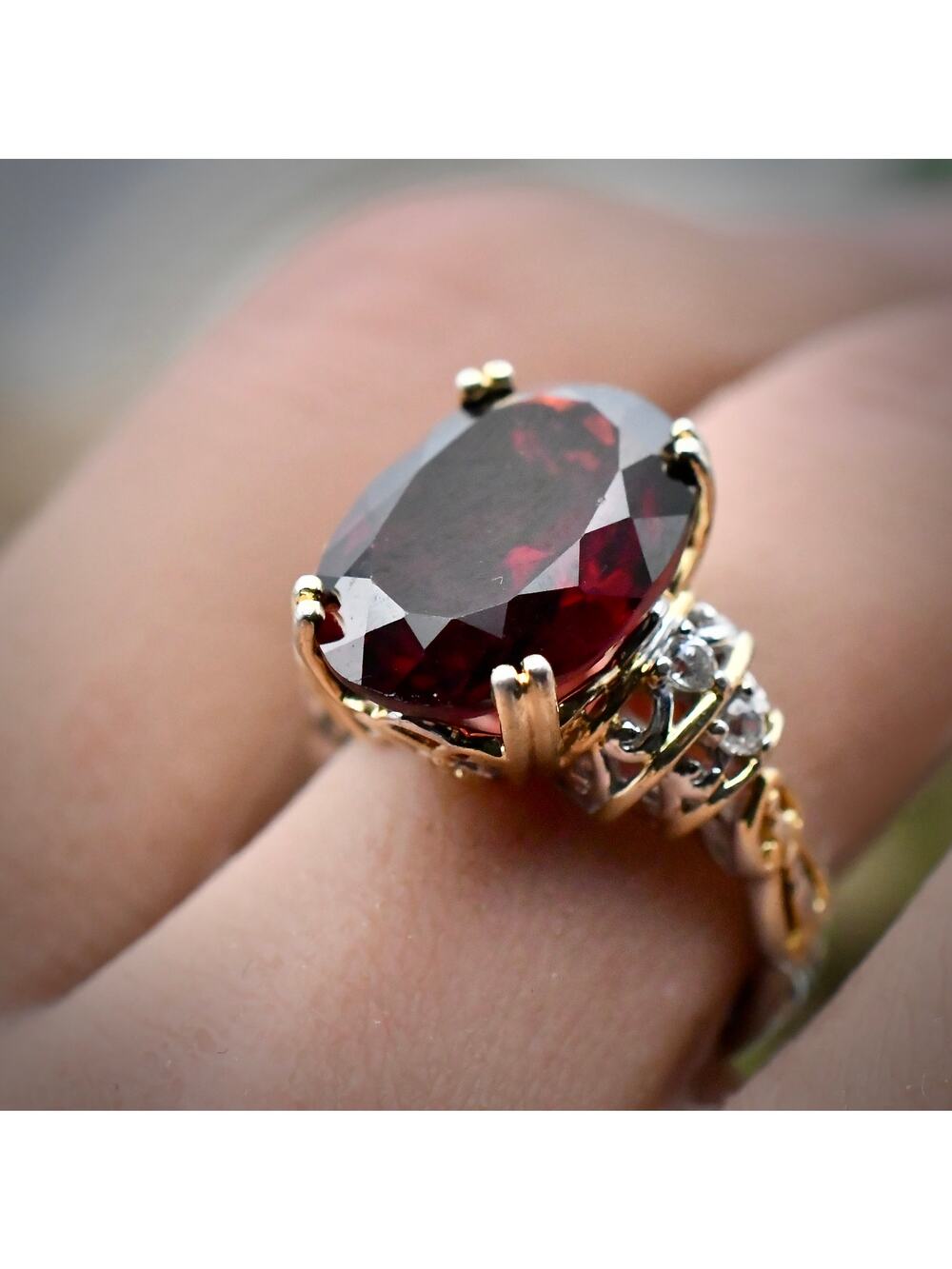 Michael Valitutti Gems en Vogue NH 925 Sterling Gold Garnet Cocktail Ring Size 7